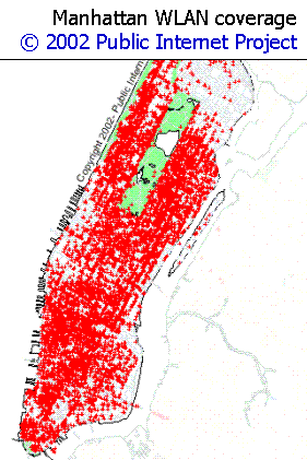 Manhattan WLAN coverage, from The Public Internet Project